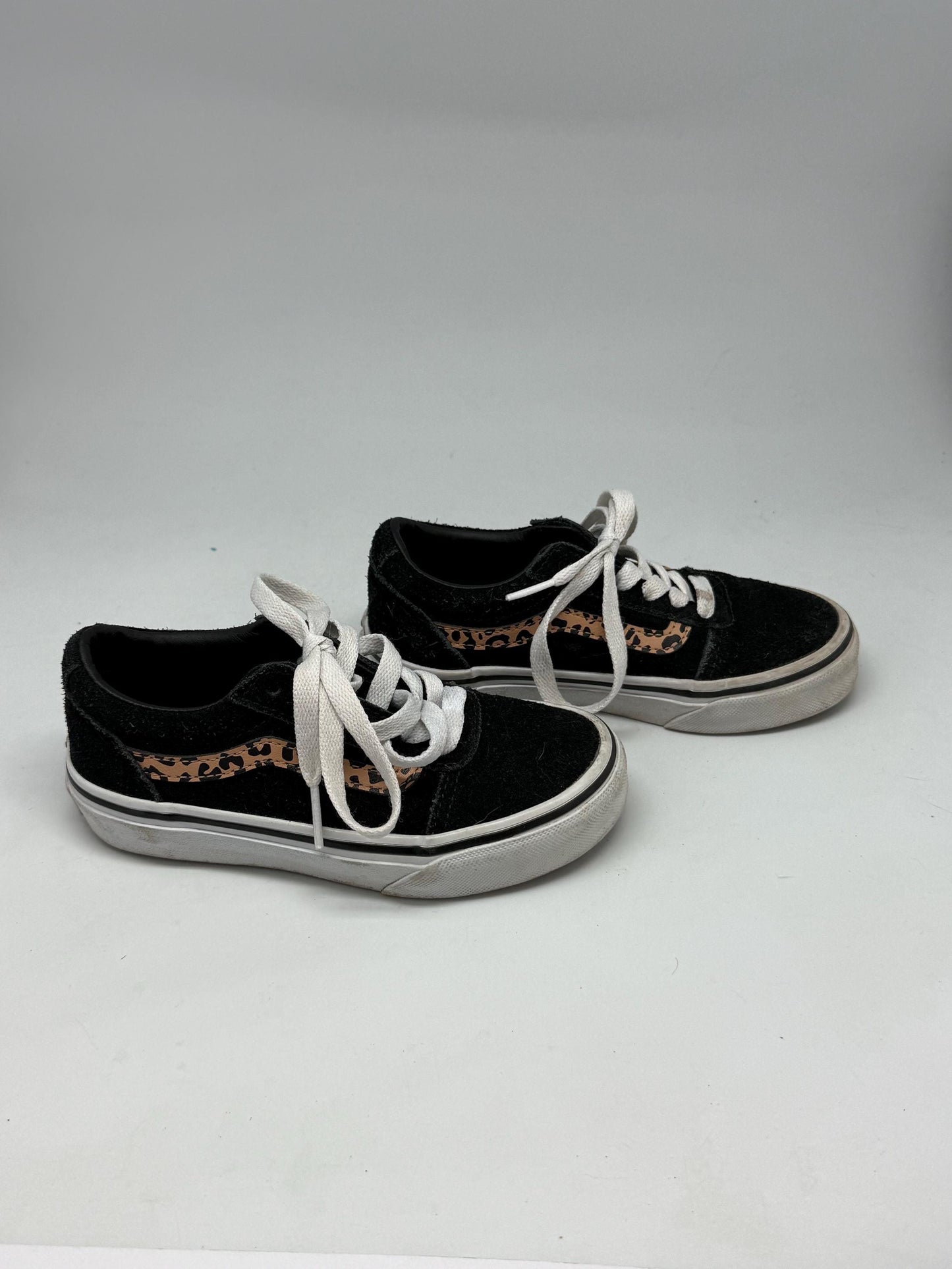 Vans Old Skool Kids Sneakers – US 11.5 – Leopard Print Side Stripe – Black Suede Trainers – Classic Skate Shoes – EU 28