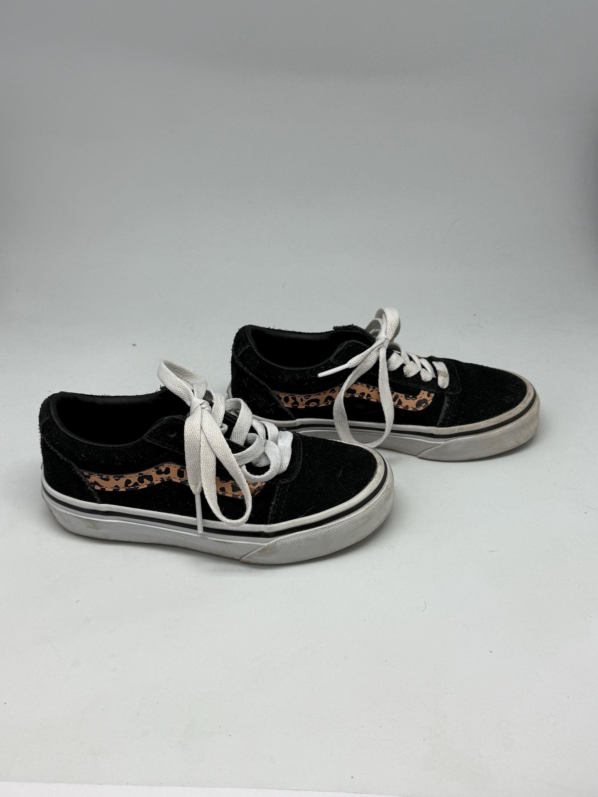 Vans Old Skool Kids Sneakers – US 11.5 – Leopard Print Side Stripe – Black Suede Trainers – Classic Skate Shoes – EU 28