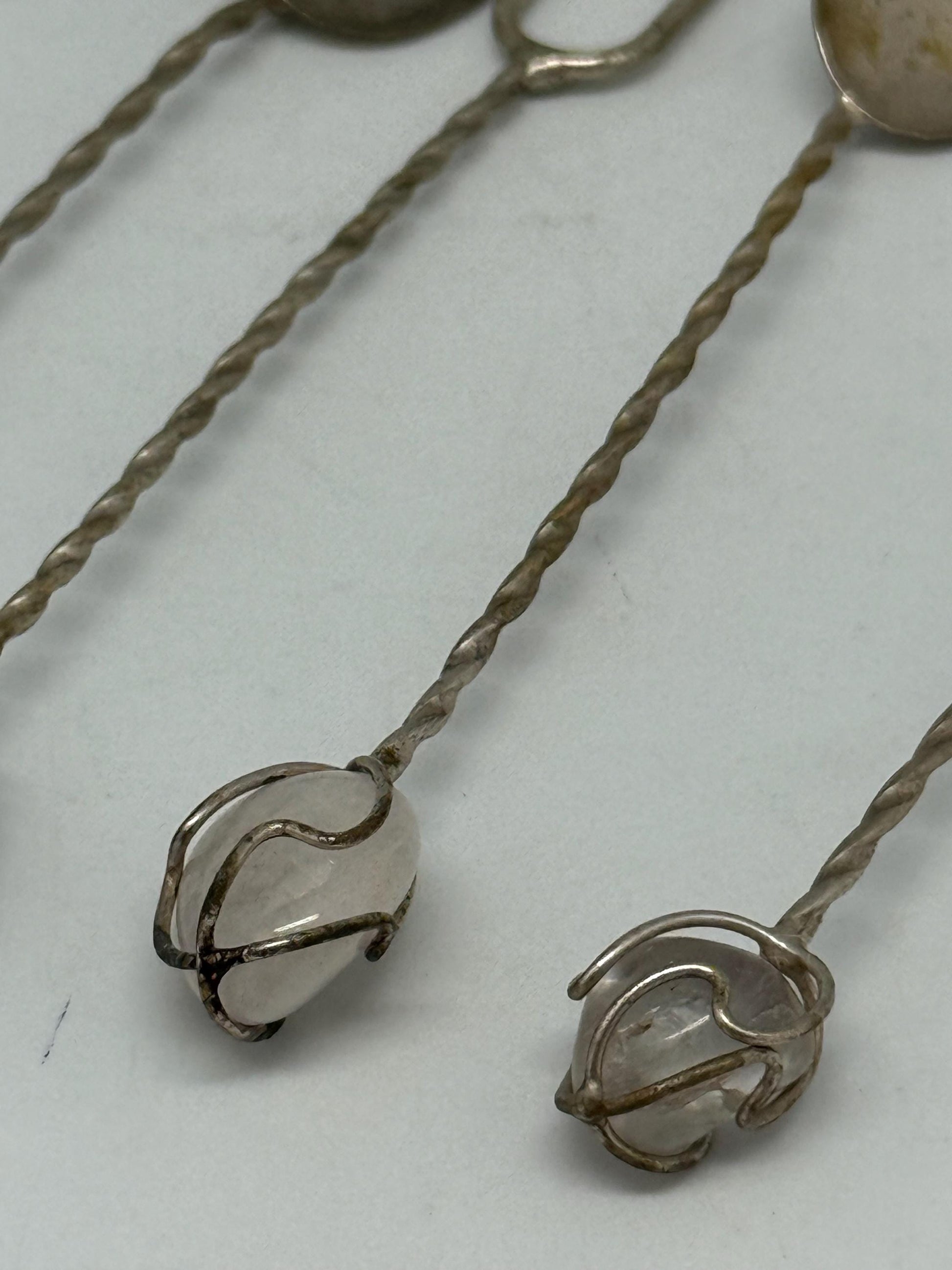 Vintage Silver Cocktail Spoons with Gemstone Ends – Set of 5 Bar Stirrers, 9cm, Ornate Handcrafted Stones