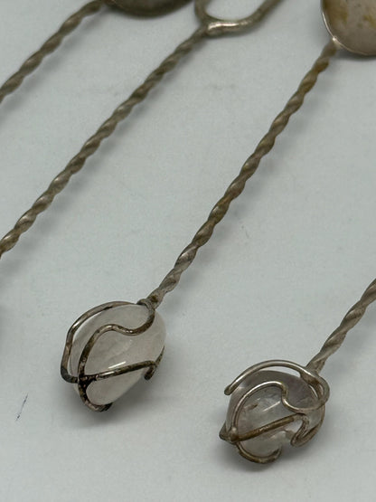 Vintage Silver Cocktail Spoons with Gemstone Ends — detail