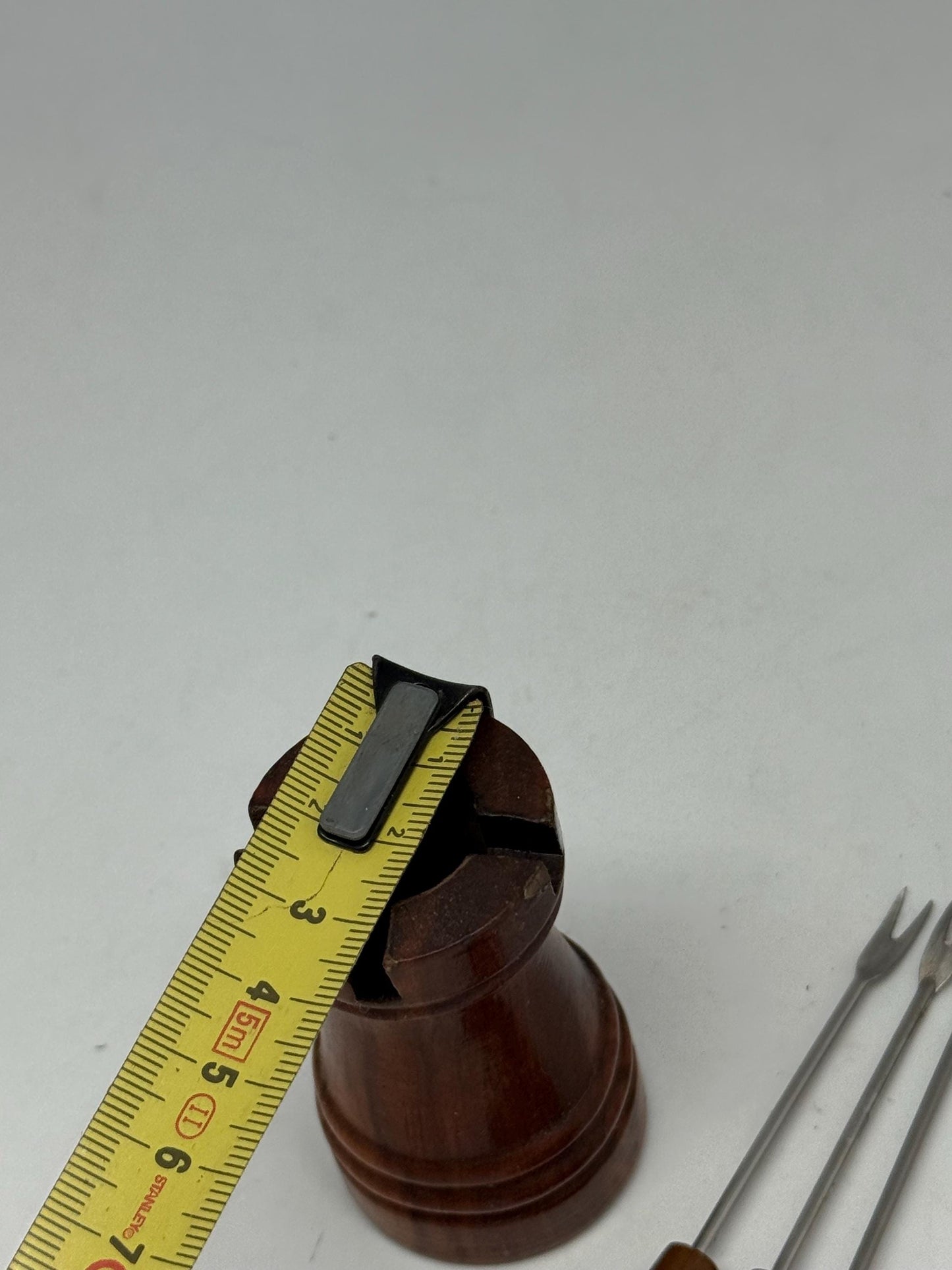 Vintage Mid-Century Fondue Fork Set with Solid Wood Holder | Retro Cheese Appetizer Picks | 7cm Skewers | Rustic Table Decor