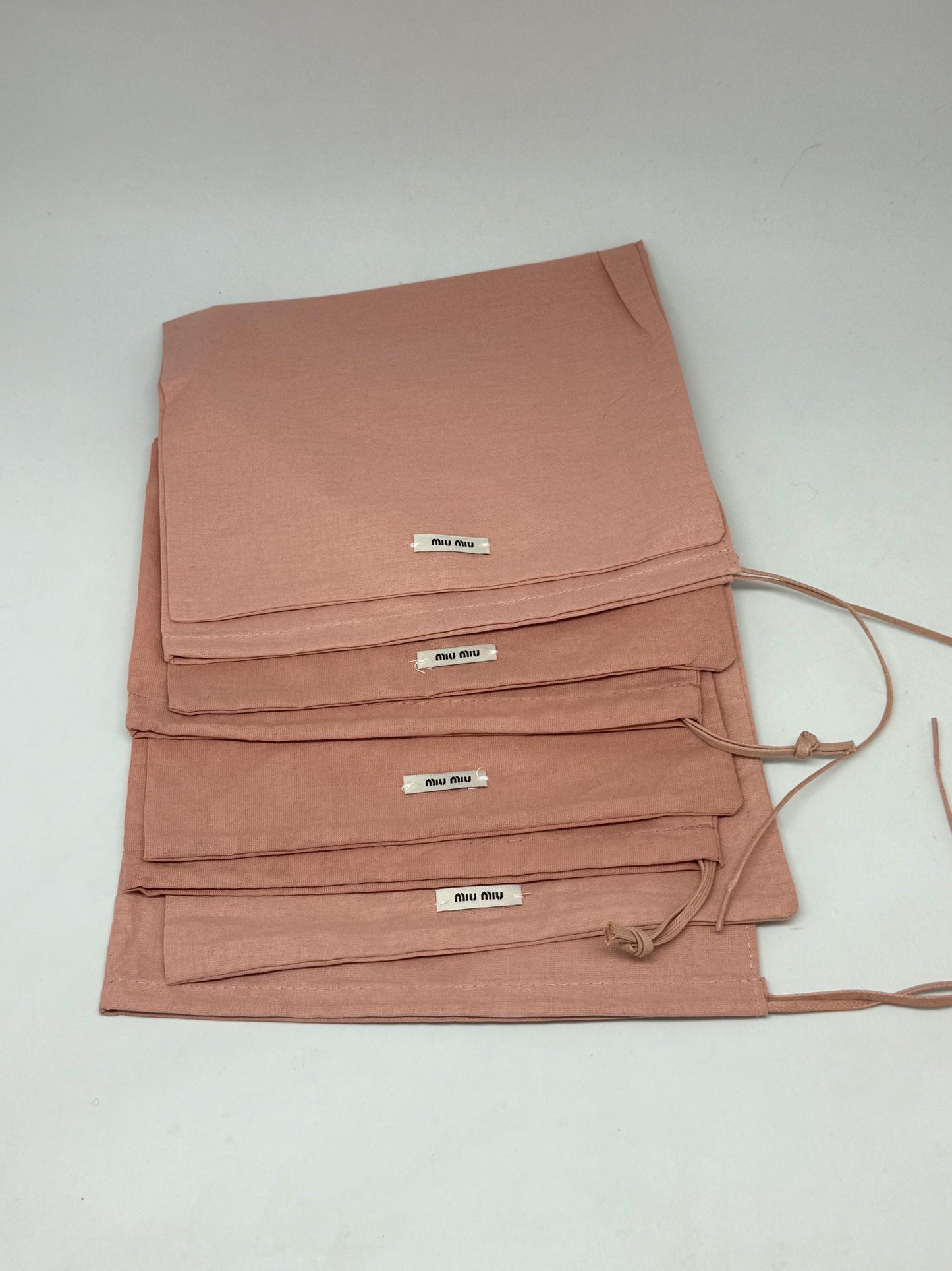 Miu Miu Dust Bags – Set of 4, Unused, Made in Italy, Pink Cotton Shoe or Accessory Pouches, 22x36 cm Designer Storage