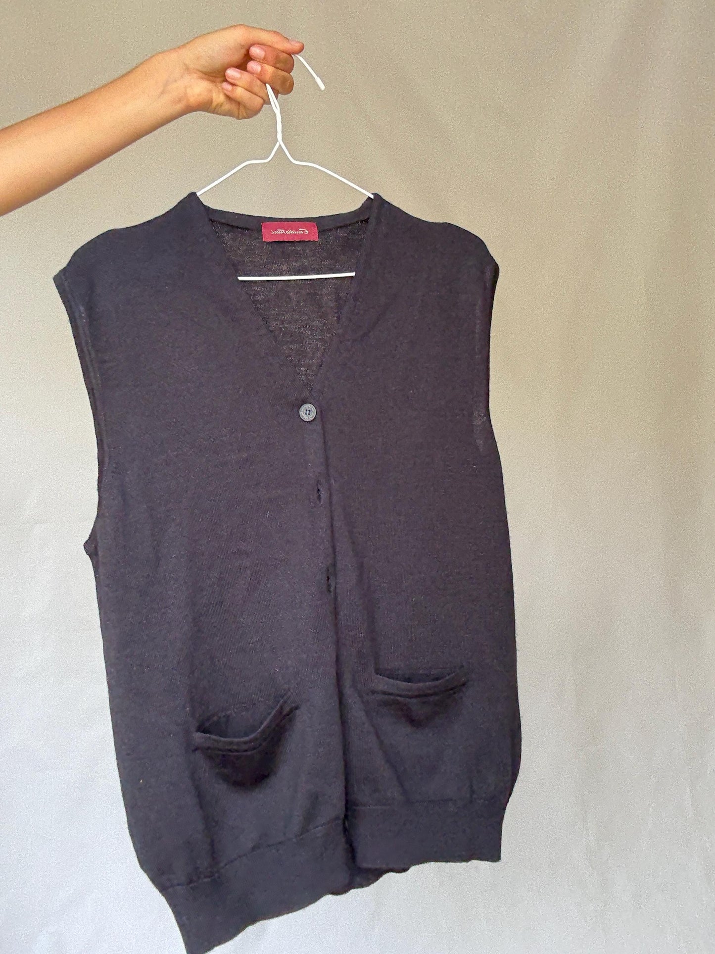 Vintage Emidio Tucci navy cardigan vest – oversized boyfriend fit – wool blend – made in Spain