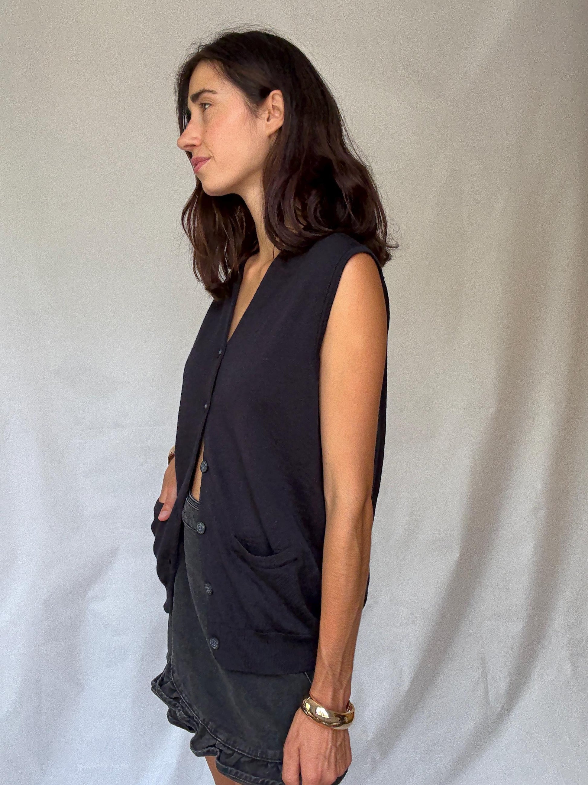 Vintage Emidio Tucci navy cardigan vest – oversized boyfriend fit – wool blend – made in Spain