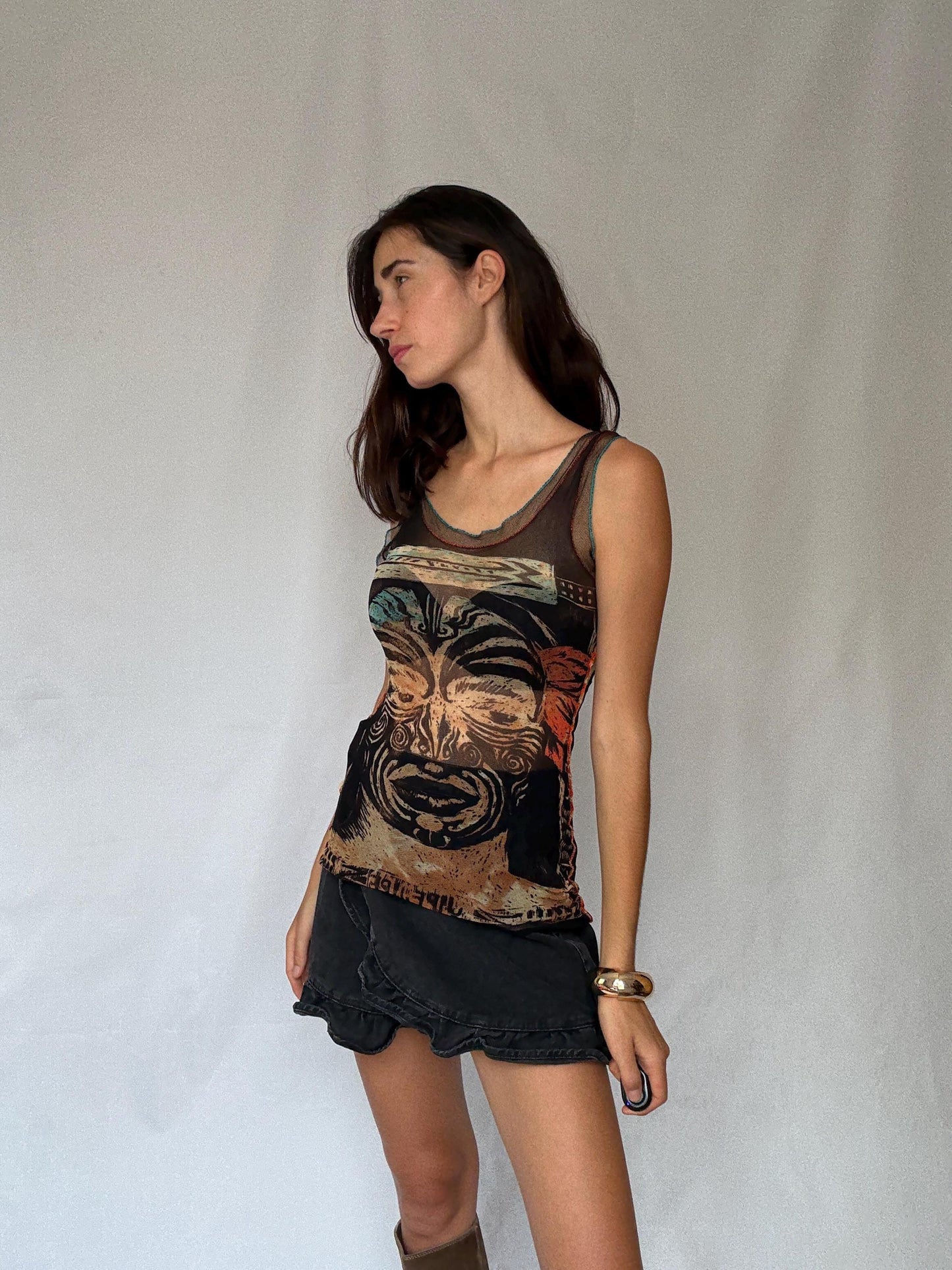 Rare and collectible Jean Paul Gaultier mesh camisole, from the Classique Paris line, made in Italy.