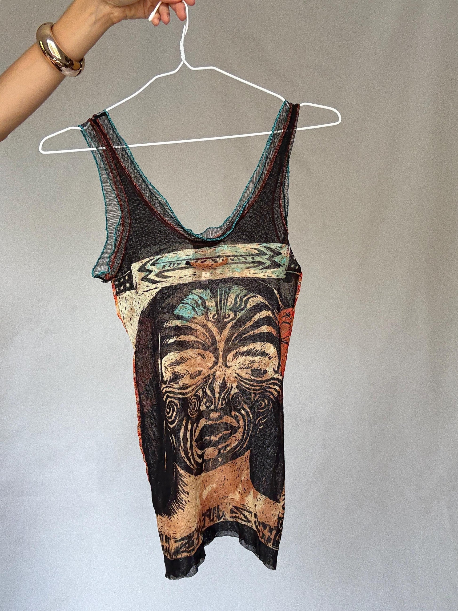 Rare and collectible Jean Paul Gaultier mesh camisole, from the Classique Paris line, made in Italy.