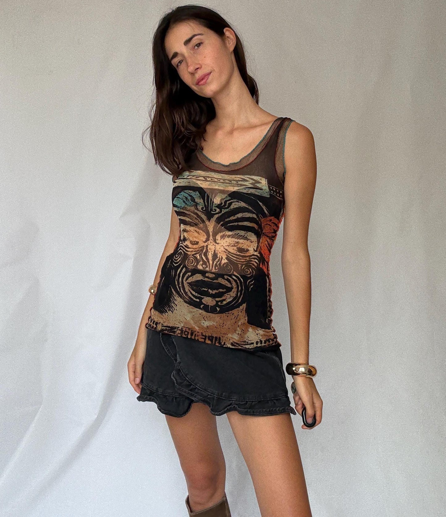 Rare and collectible Jean Paul Gaultier mesh camisole, from the Classique Paris line, made in Italy.