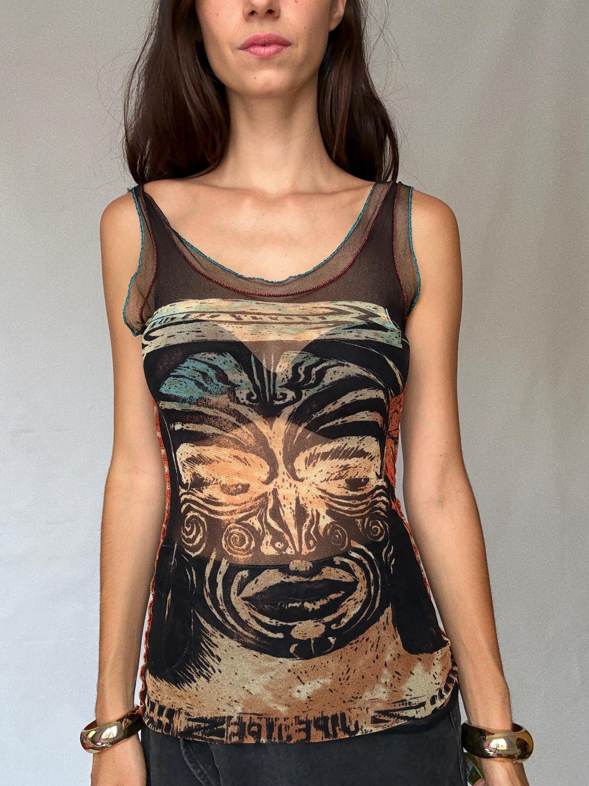 Rare and collectible Jean Paul Gaultier mesh camisole, from the Classique Paris line, made in Italy.