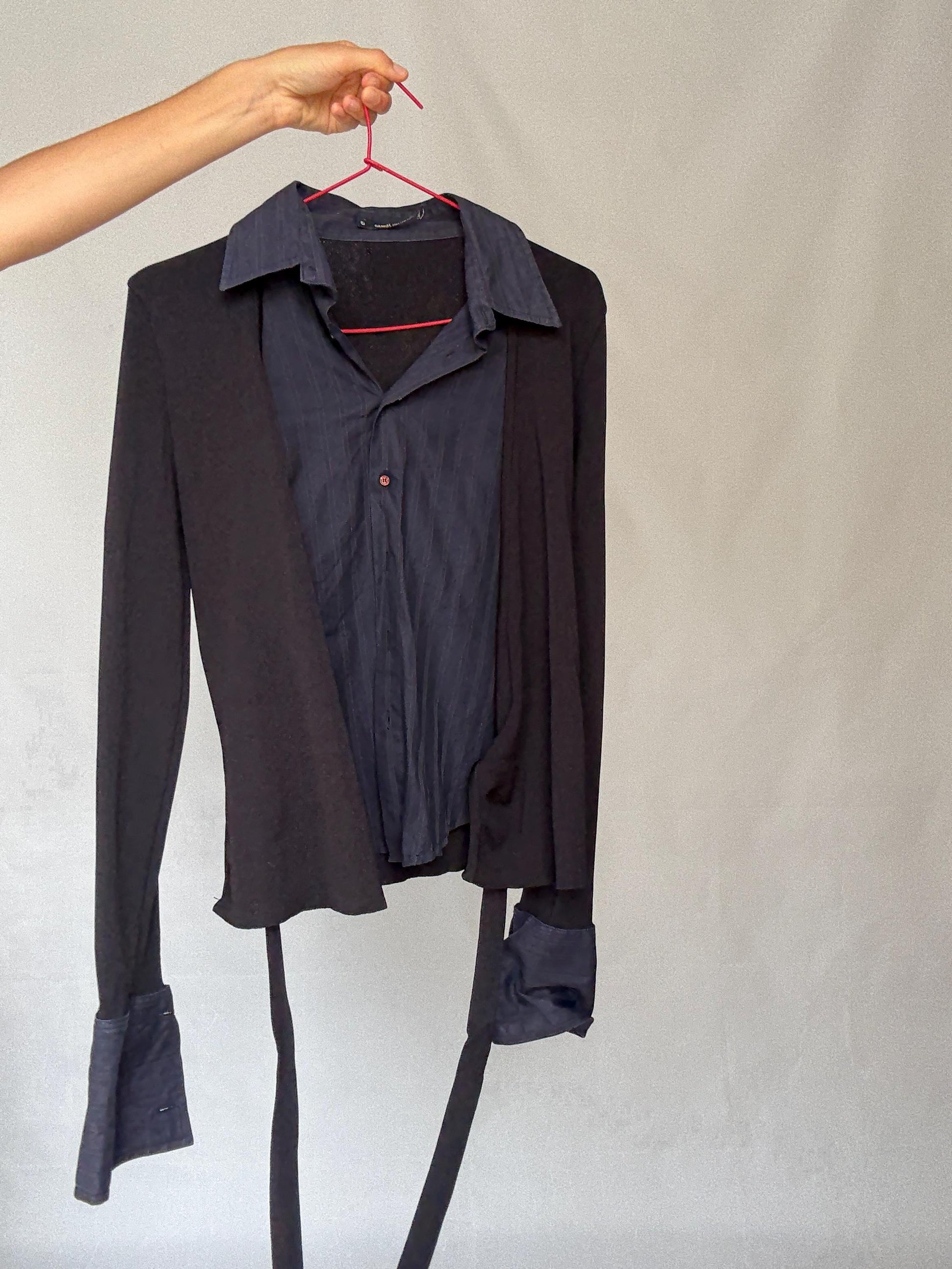 Luxury Pedro del Hierro wrap vest with blouse, Navy blue long sleeve jumper, Spanish designer clothing, Eutopean vintage fashion