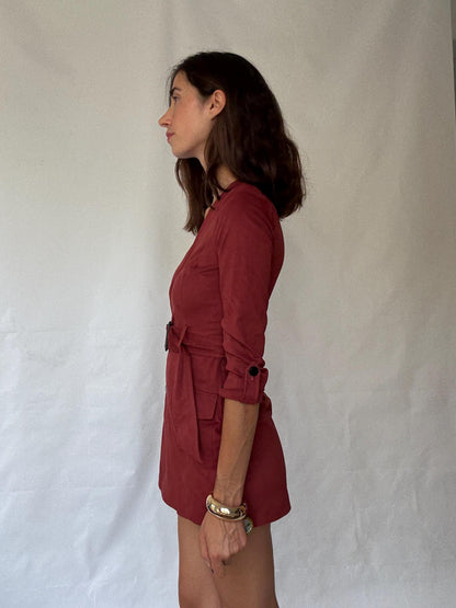 Deep red romper with v, neck, US XS, party evening wear