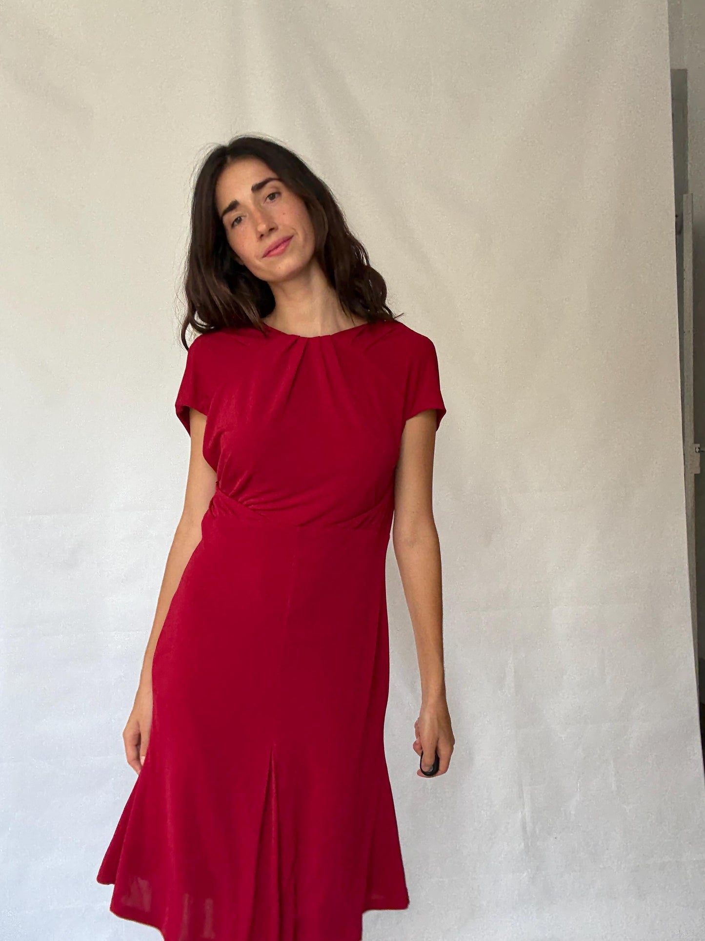 Stylish Red Dress - Stretchy with Back Zipper - Perfect for Romantic Looks - Inspired by Carolyn Bessette-Kennedy - US Size M