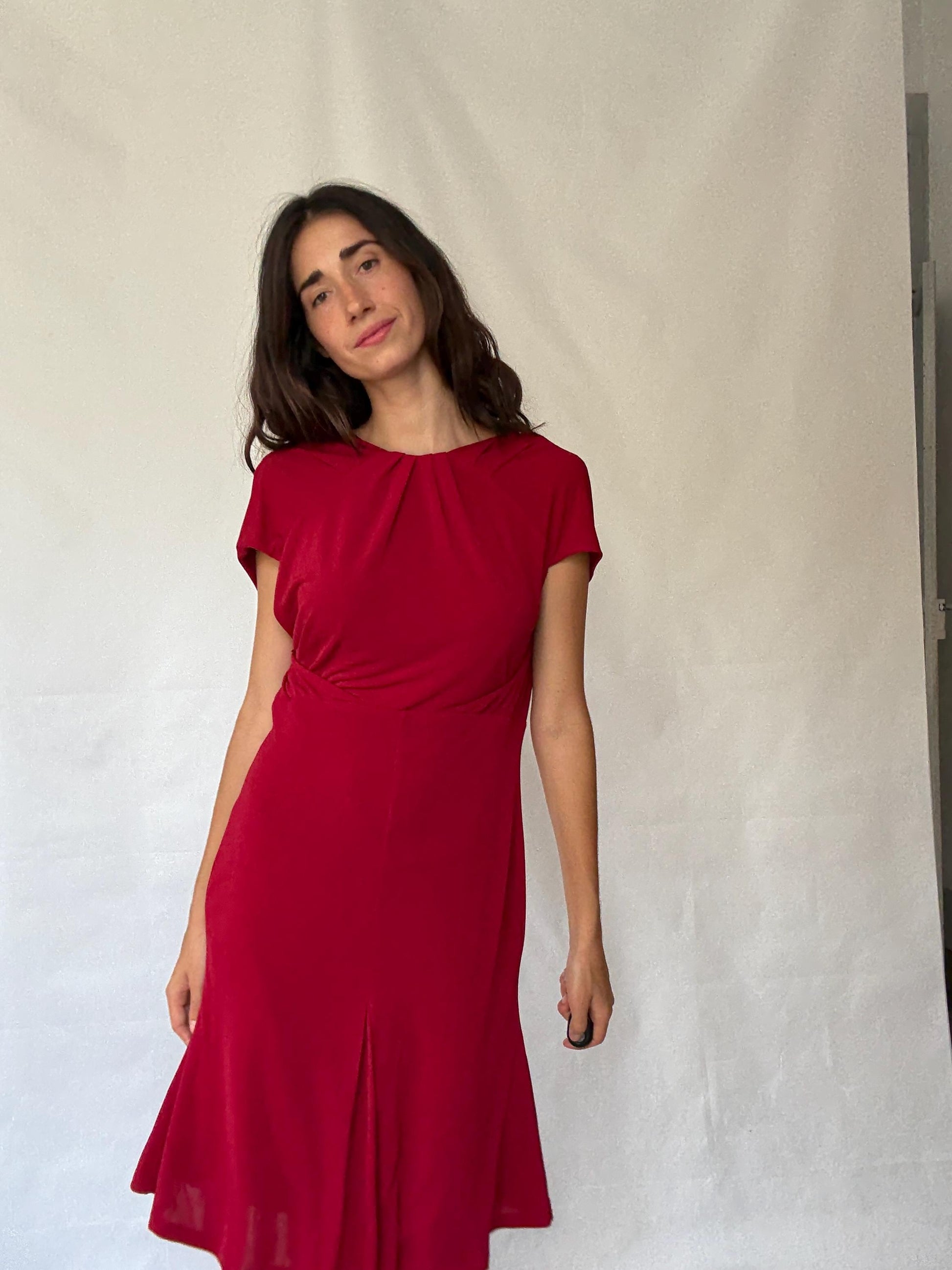 Stylish Red Dress - Stretchy with Back Zipper - Perfect for Romantic Looks - Inspired by Carolyn Bessette-Kennedy - US Size M