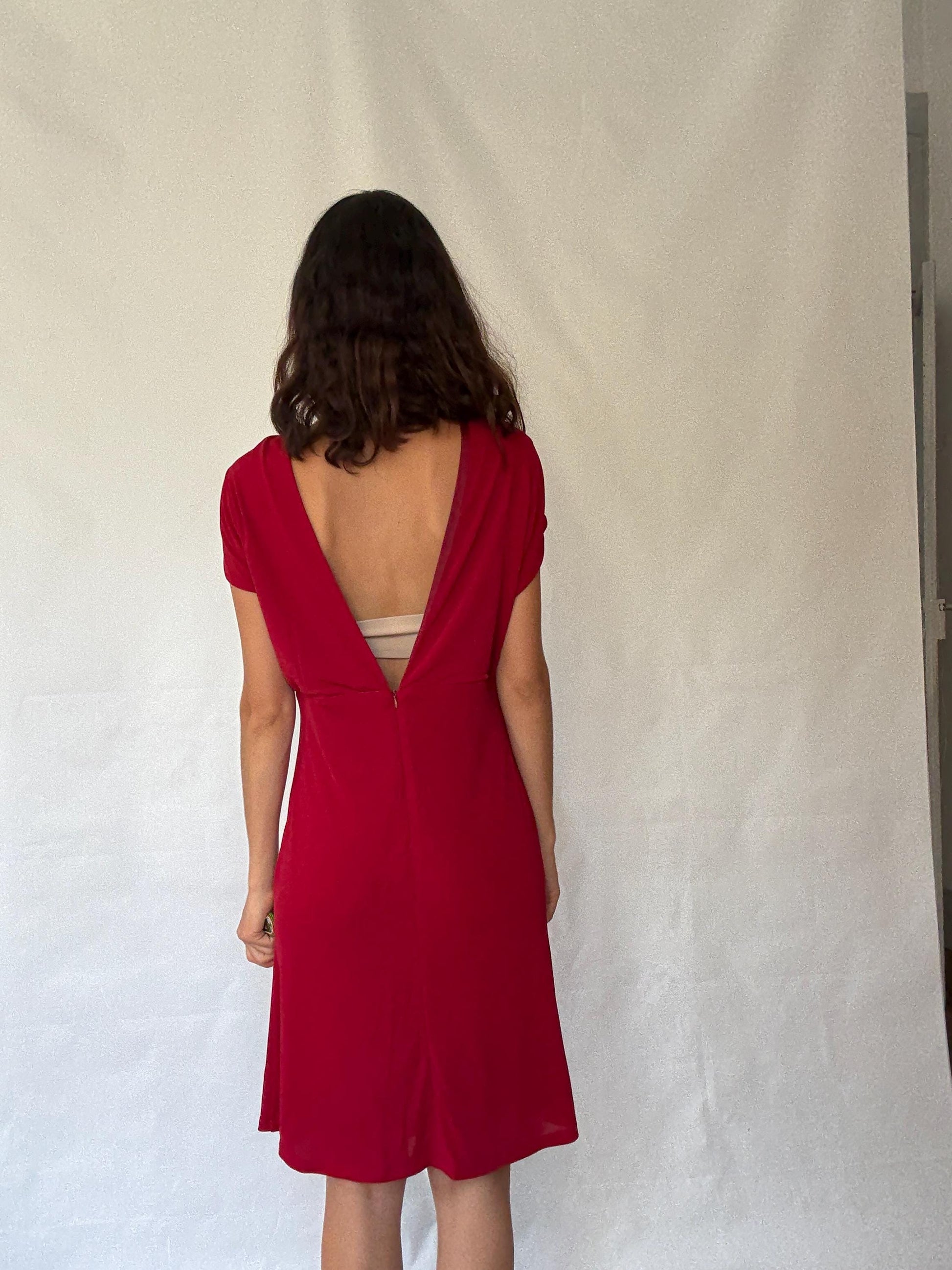 Stylish Red Dress - Stretchy with Back Zipper - Perfect for Romantic Looks - Inspired by Carolyn Bessette-Kennedy - US Size M