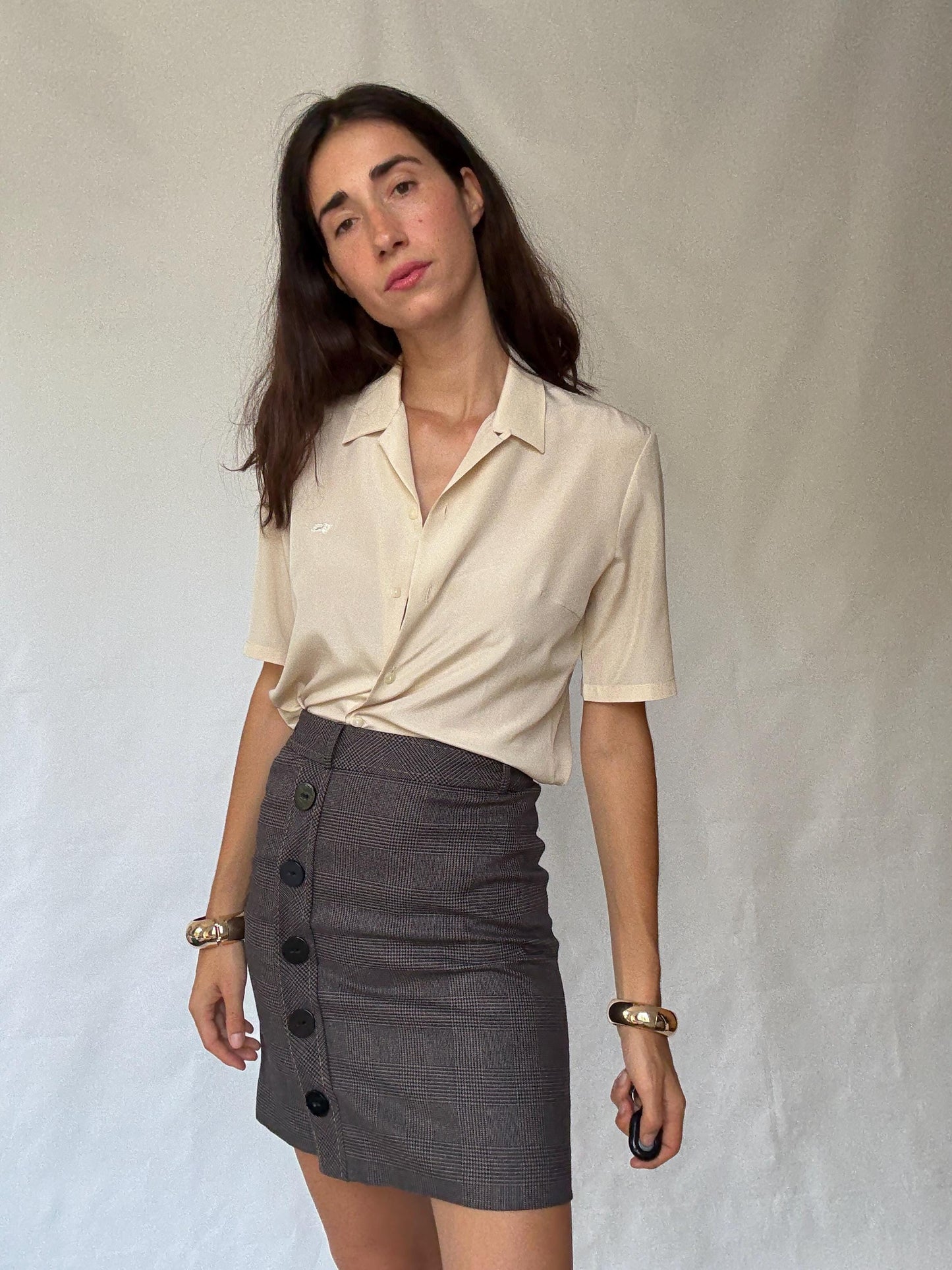 Vintage Burberry London light blouse, cotton feel, relaxed fit, button, down, minimalist classic, US L, office versatile