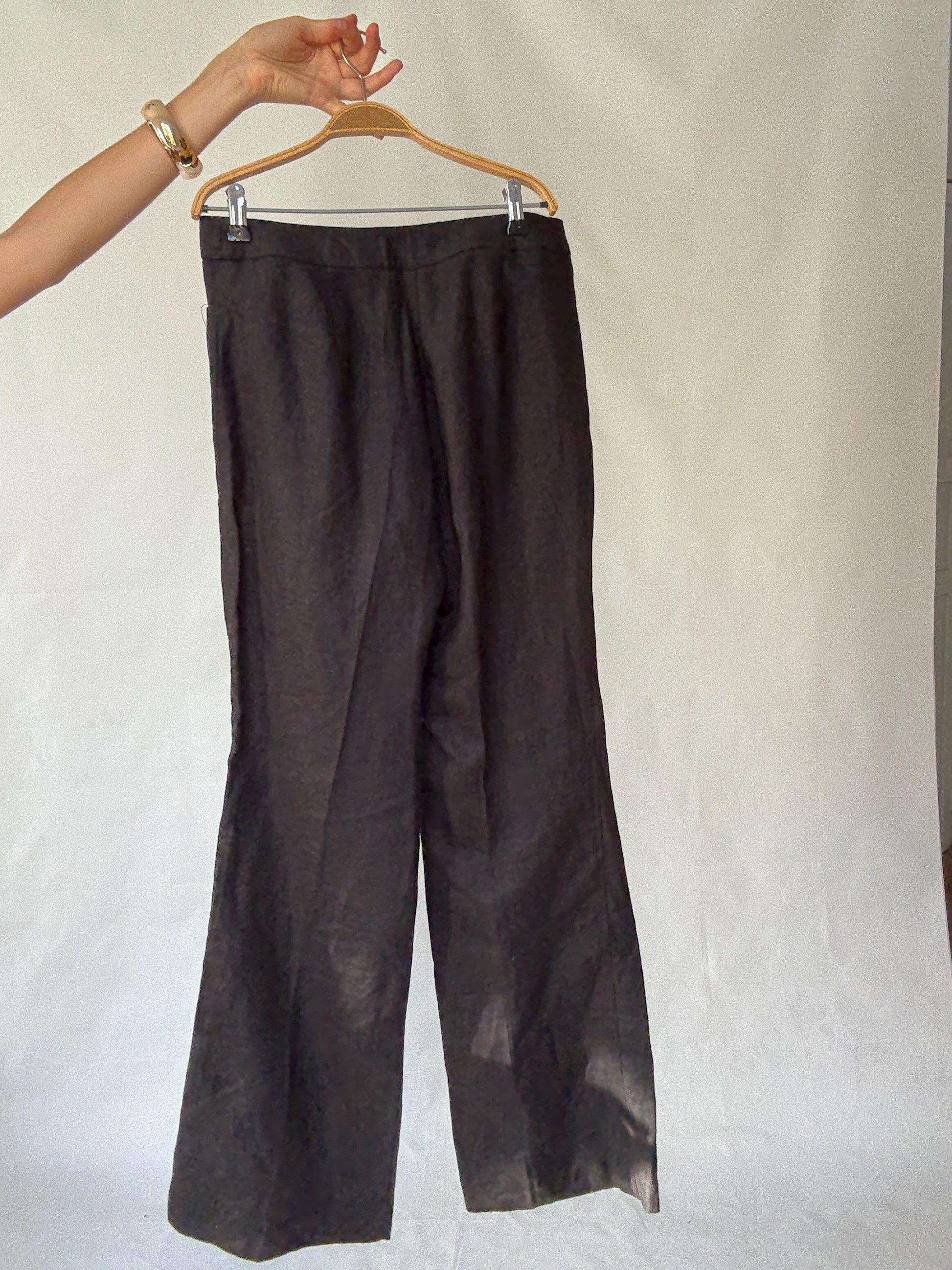 Versatile Black Full-Length Flared Pants with Extra Button - Ideal for Various Occasions in Vintage Style - Recommended Size S/M
