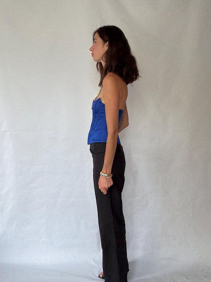 Vintage Black Flared Full-Length Pants — fabric close-up