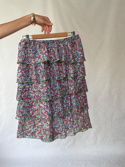 Silk Floral Tiered Skirt with Elegant Ruffles — additional view 10