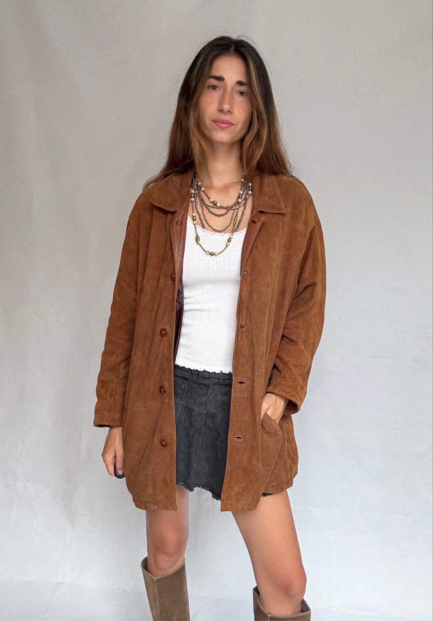 Vintage Brown Suede Leather Coat by Emidio Tucci