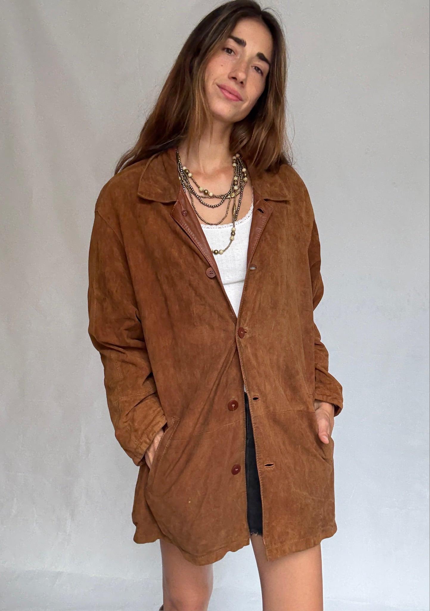 Vintage Brown Suede Leather Coat by Emidio Tucci