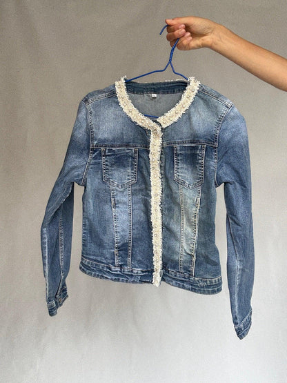 Pearl-Trimmed Vintage Denim Jacket — additional view 9
