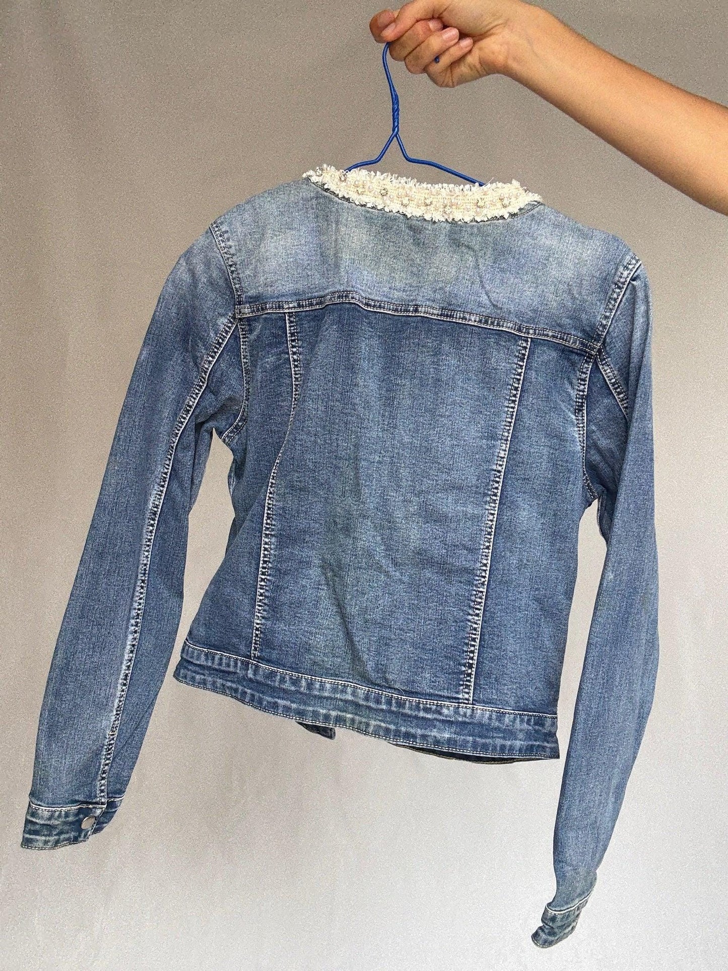 Pearl-Trimmed Vintage Denim Jacket — additional view 10