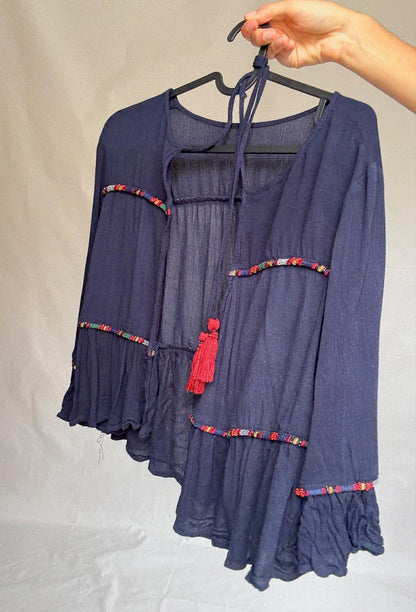 Navy Cotton Blouse with Tassel Ties — additional view 9