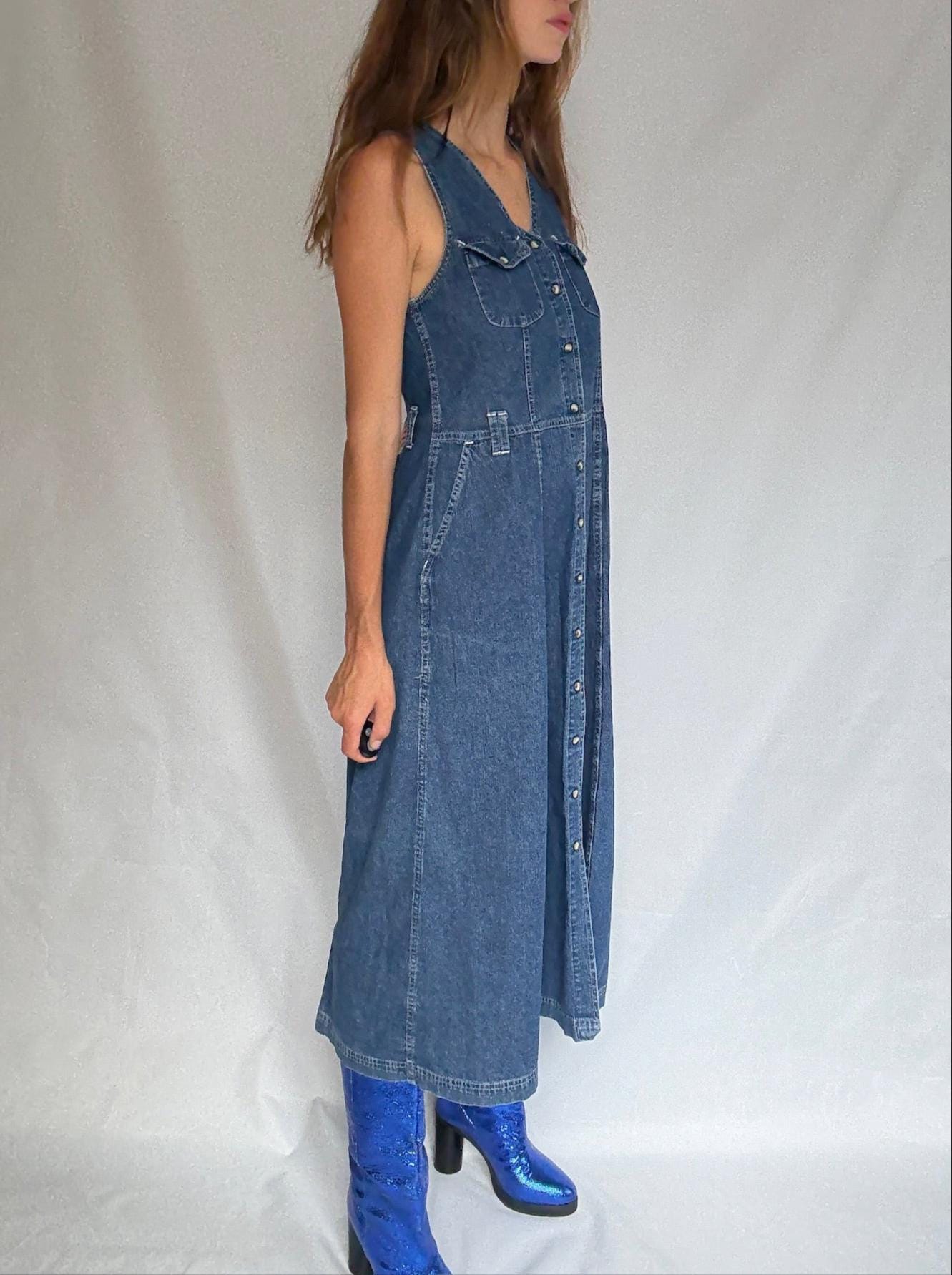 Vintage Chipie Denim Midi Dress — back view