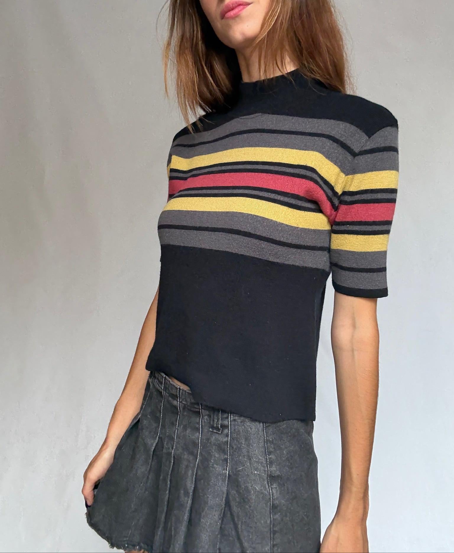 Retro Funnel Neck Merino Knit Tee — back view