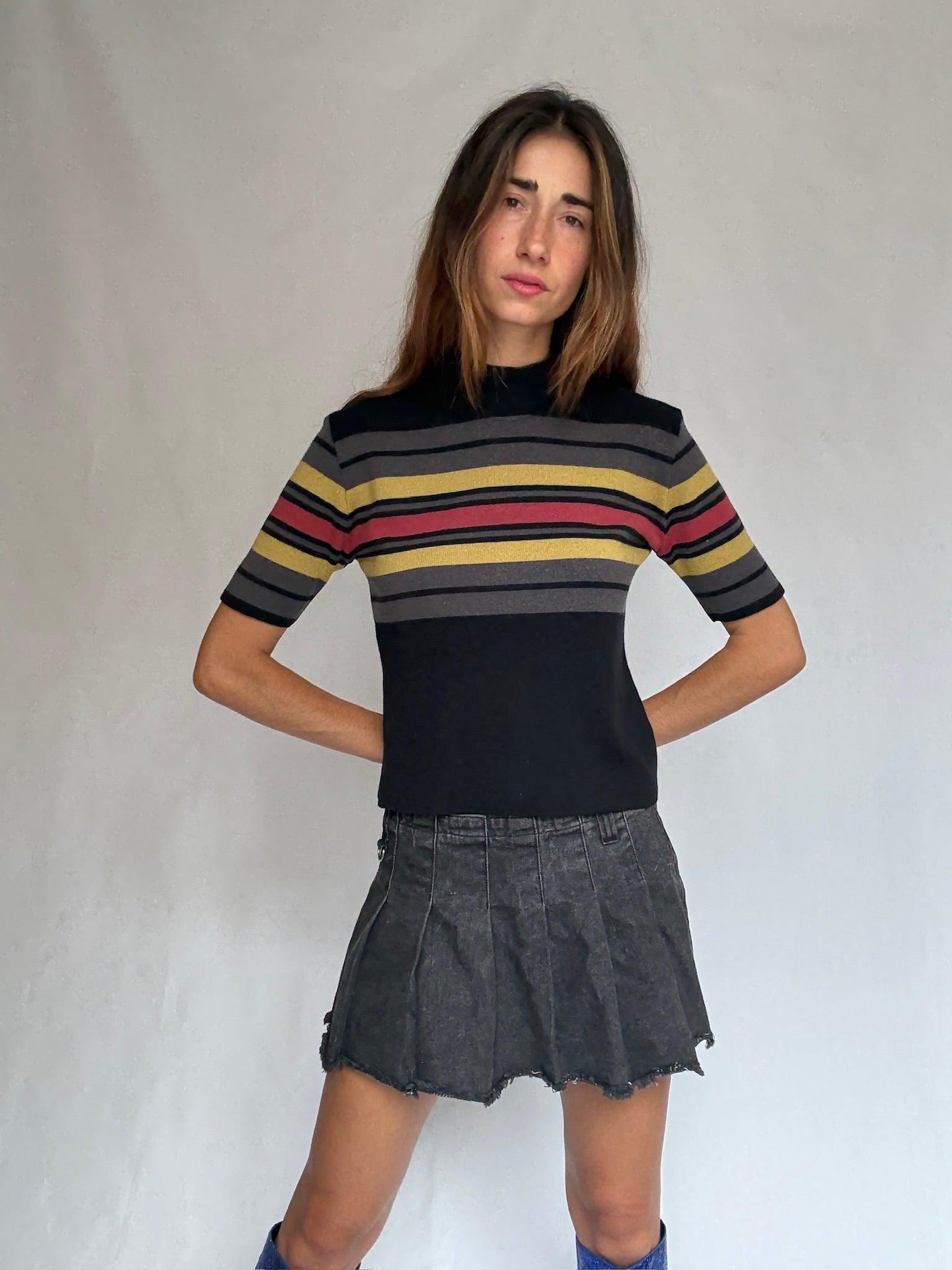 Retro Funnel Neck Merino Knit Tee — fabric close-up