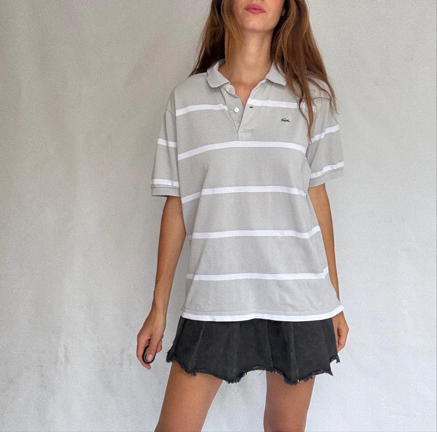 Beige Striped Classic Fit Polo Shirt — fabric close-up