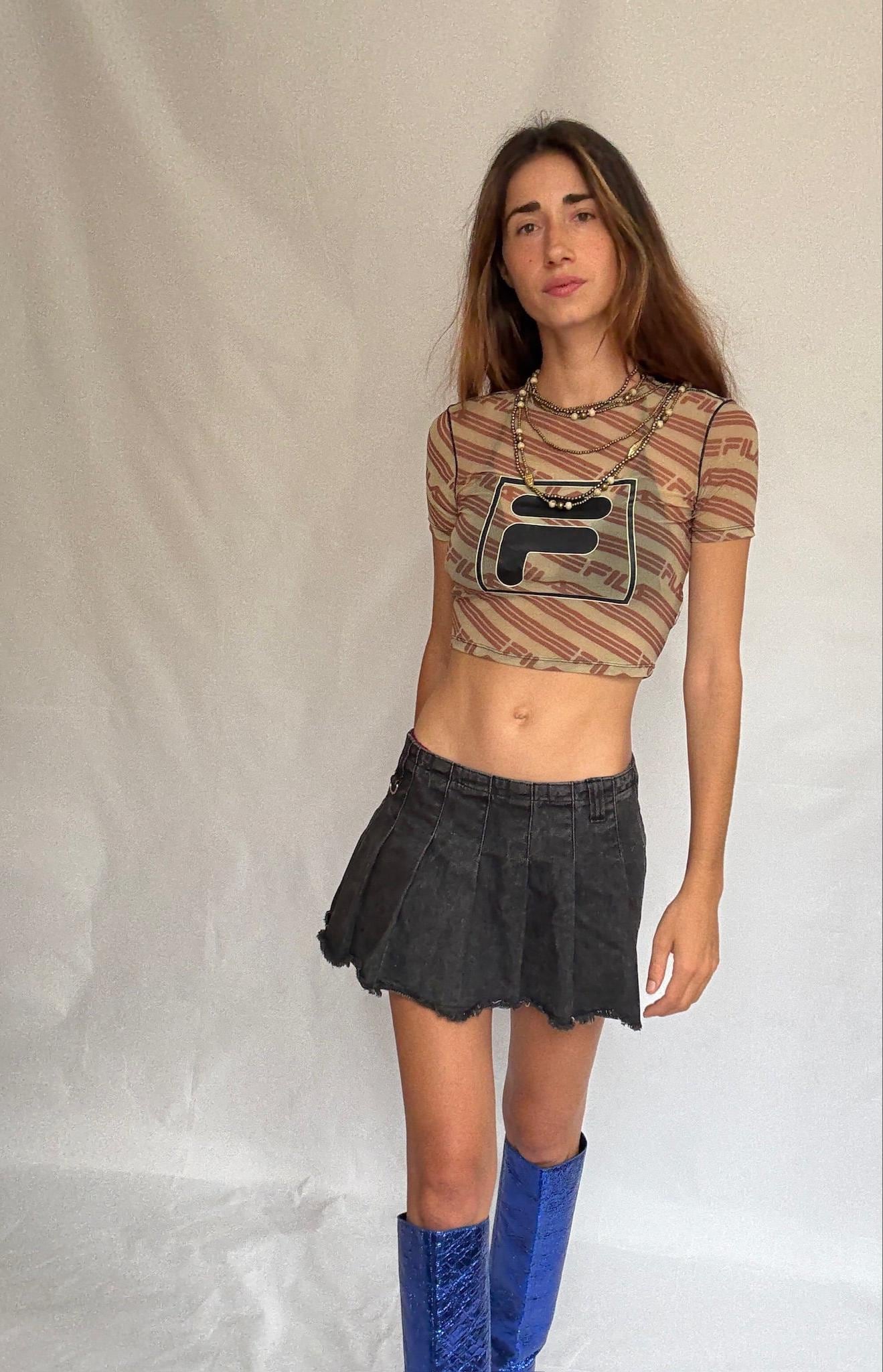Sheer Mesh Crop Tee in Y2K Style — fabric close-up