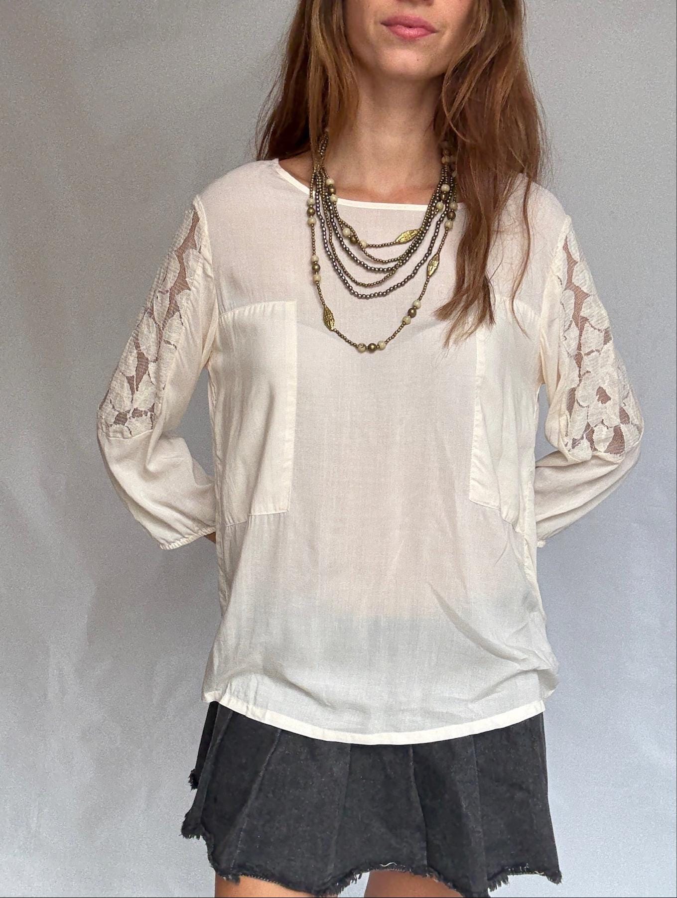 Chic Ivory ICHI Blouse with Sheer Details