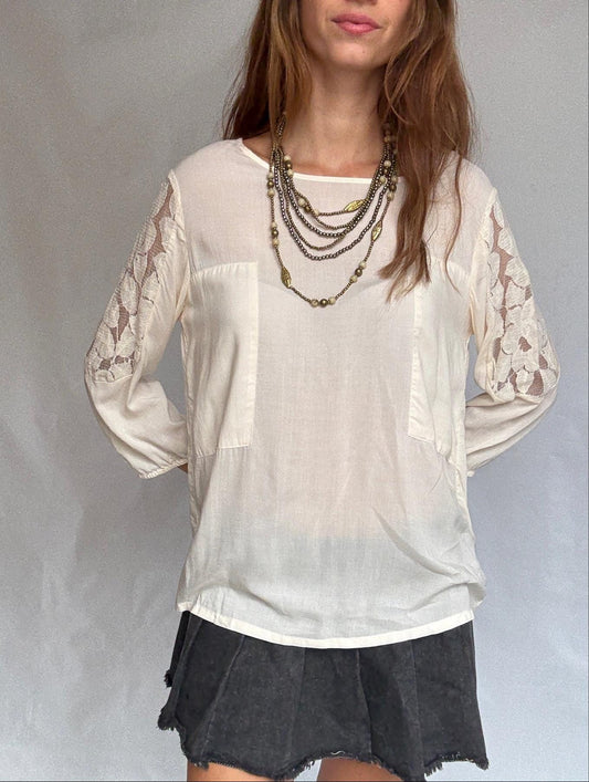 Chic Ivory ICHI Blouse with Sheer Details