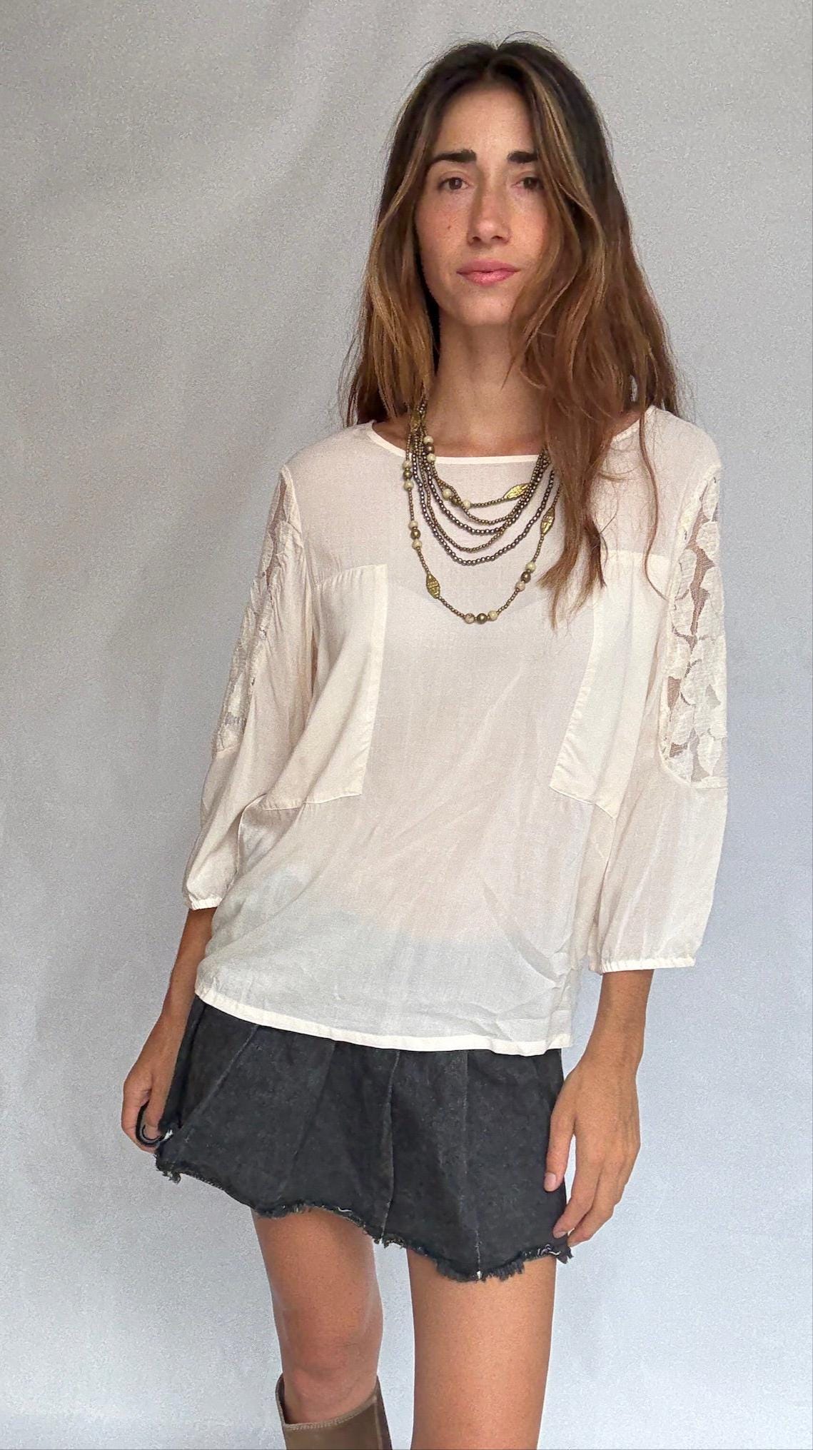 Chic Ivory ICHI Blouse with Sheer Details — detail