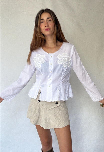 Antique Canarian Embroidered Blouse — fabric close-up