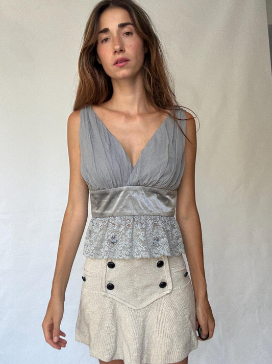 90s vintage Limited Edition Zuhair Murad for MNG Grey Silk Lace Camisole, Size M - L