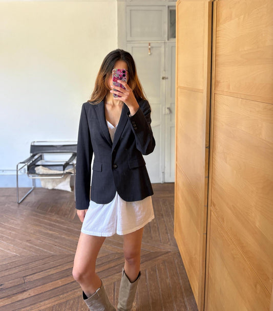 banana republic blazer vintage wool blazer women academia style navy stretch tailored jacket office chic