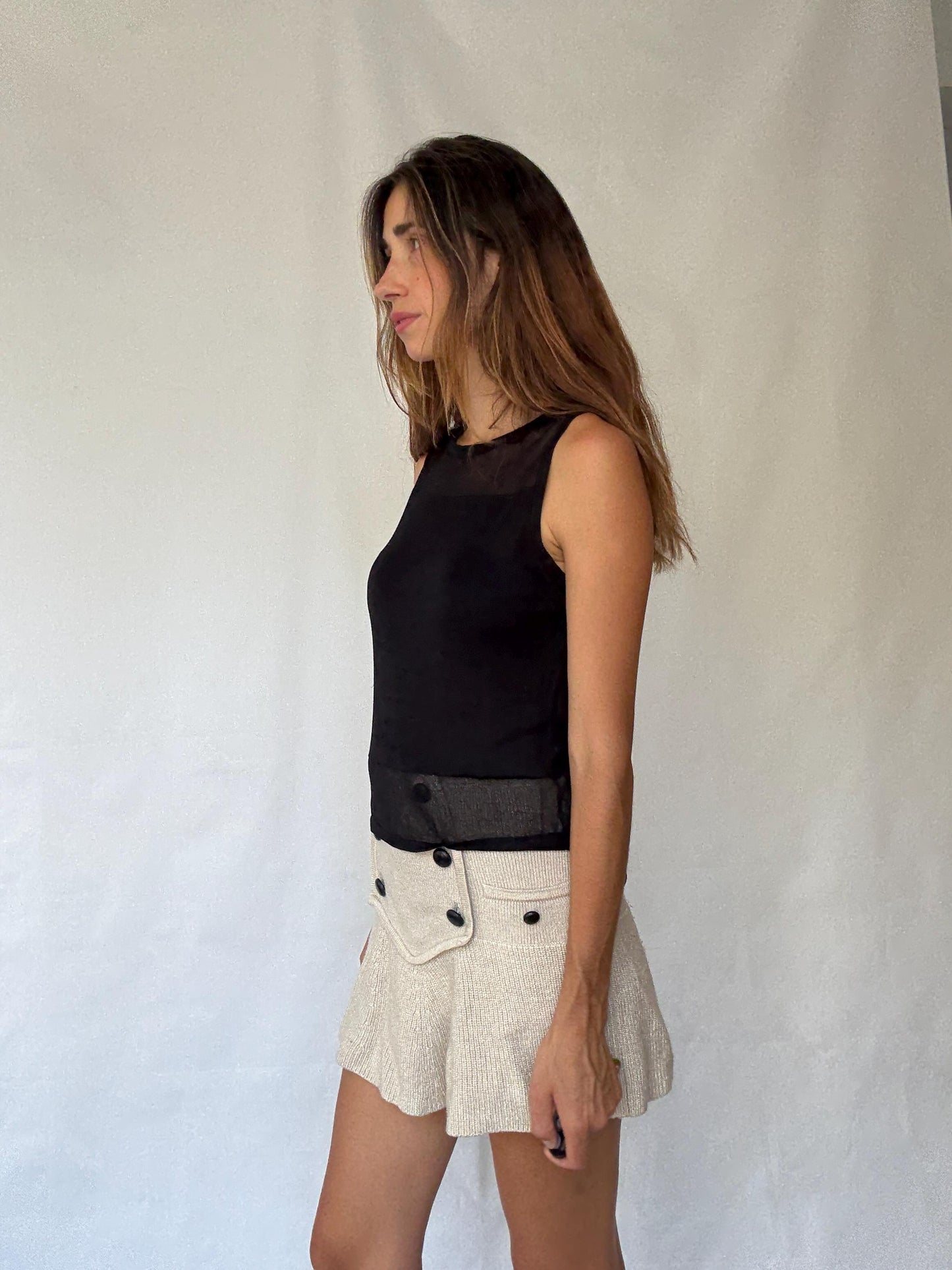 Sheer Panel Black Mesh Tank Top | Vintage Y2K Sleeveless Shirt, Size S