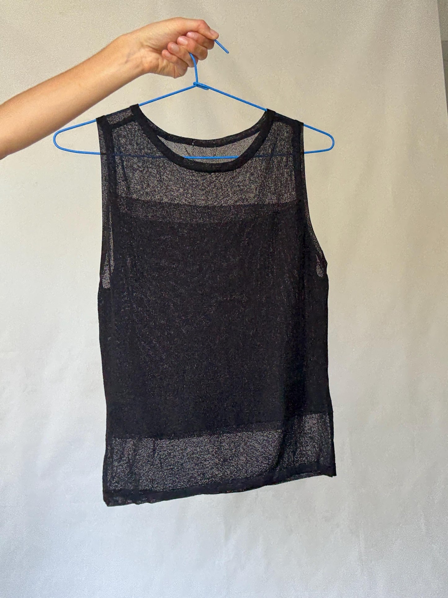 Sheer Panel Black Mesh Tank Top | Vintage Y2K Sleeveless Shirt, Size S