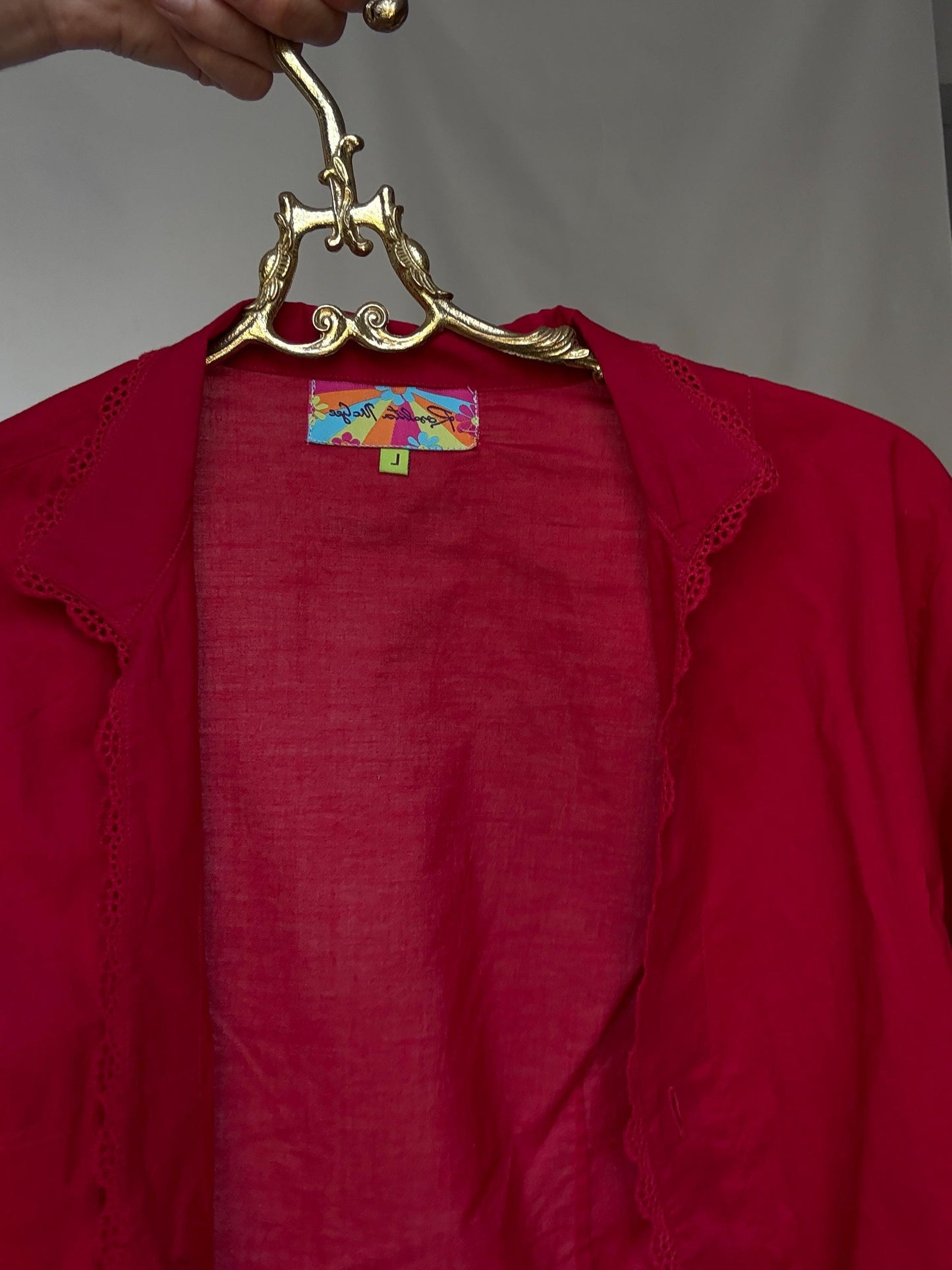 Rosalita McGee Red Blouse with Lace Trim | Spanish Romantic Shirt, Lovecore red valentines day shirt, Size L