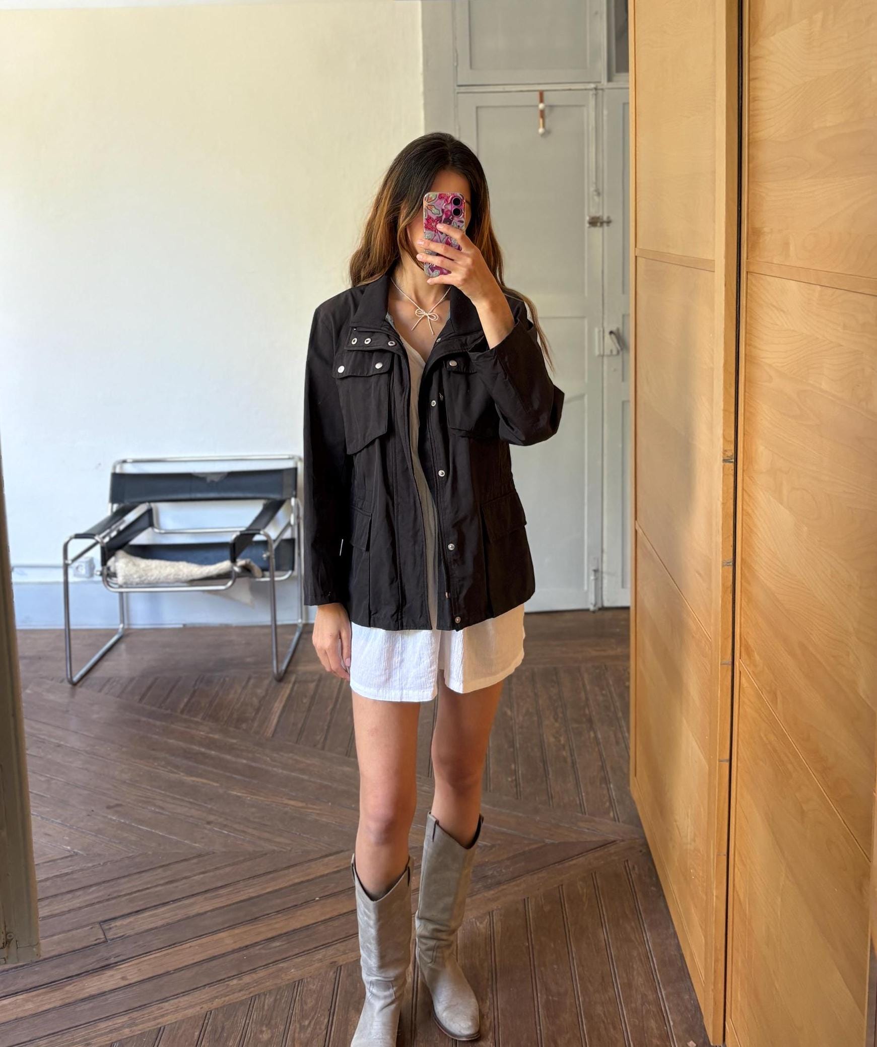 Black utility jacket, 48, Streetwear minimalist coat, sustainable fashion