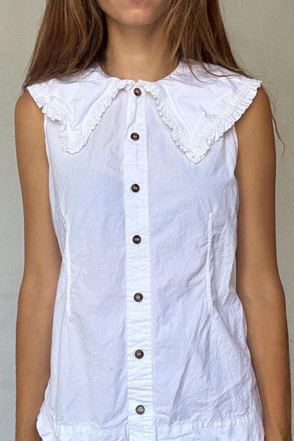 Ganni White Ruffle Collar Sleeveless Blouse — back view