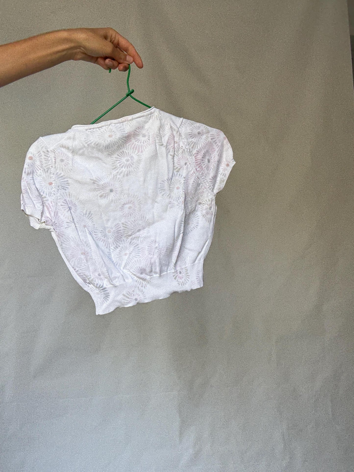 Vintage Adolfo Dominguez cropped floral cotton cardigan with mother of pearl buttons, XS fit, colorful Y2K summer knit aesthetic