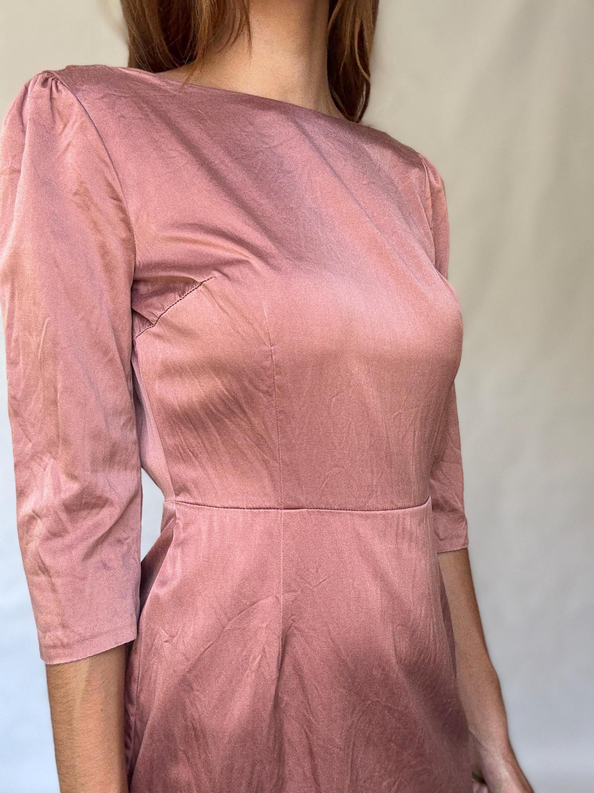 Dusty pink Hoss Intropia silk blend dress, Spanish designer, Luxury european designer wear, midi formal style, Wedding guest outfit Size 4–6