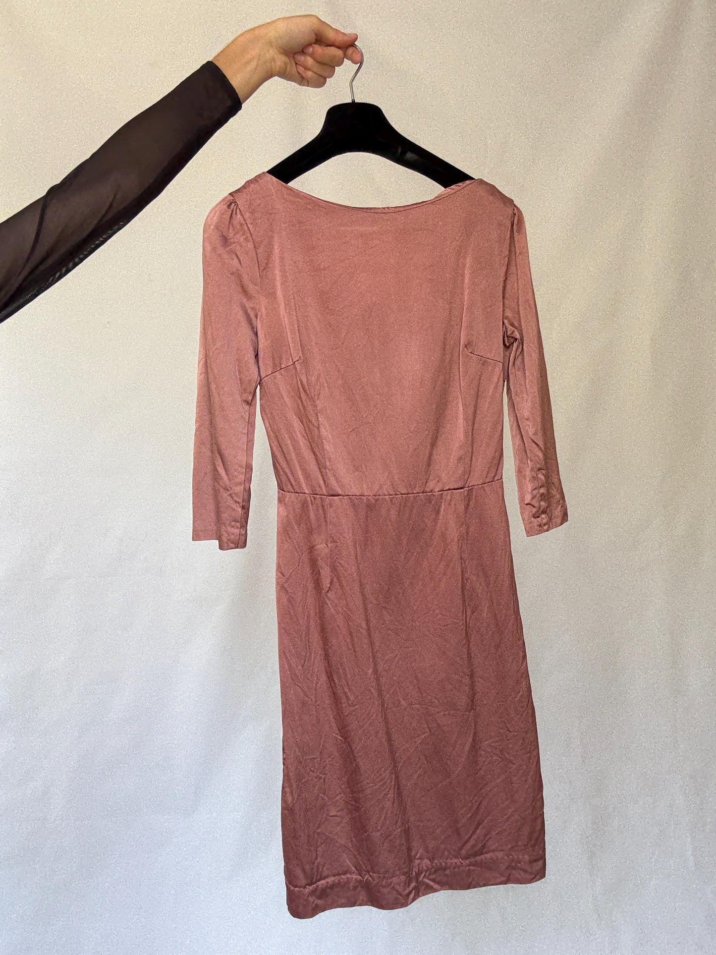 Dusty pink Hoss Intropia silk blend dress, Spanish designer, Luxury european designer wear, midi formal style, Wedding guest outfit Size 4–6