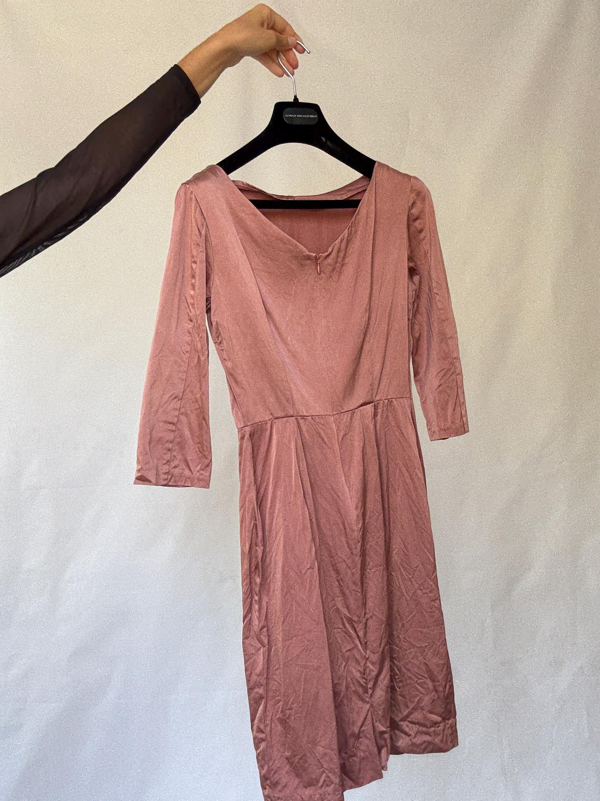 Dusty pink Hoss Intropia silk blend dress, Spanish designer, Luxury european designer wear, midi formal style, Wedding guest outfit Size 4–6