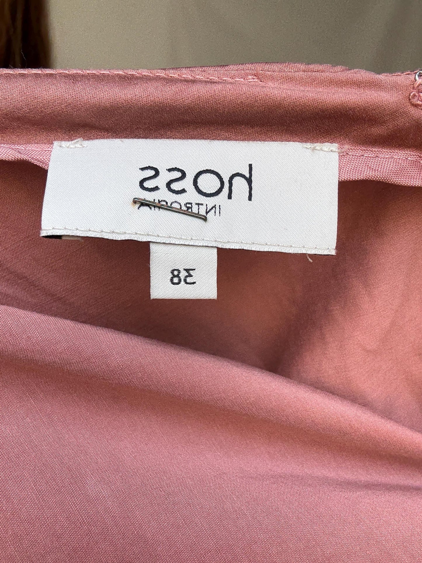 Dusty pink Hoss Intropia silk blend dress, Spanish designer, Luxury european designer wear, midi formal style, Wedding guest outfit Size 4–6