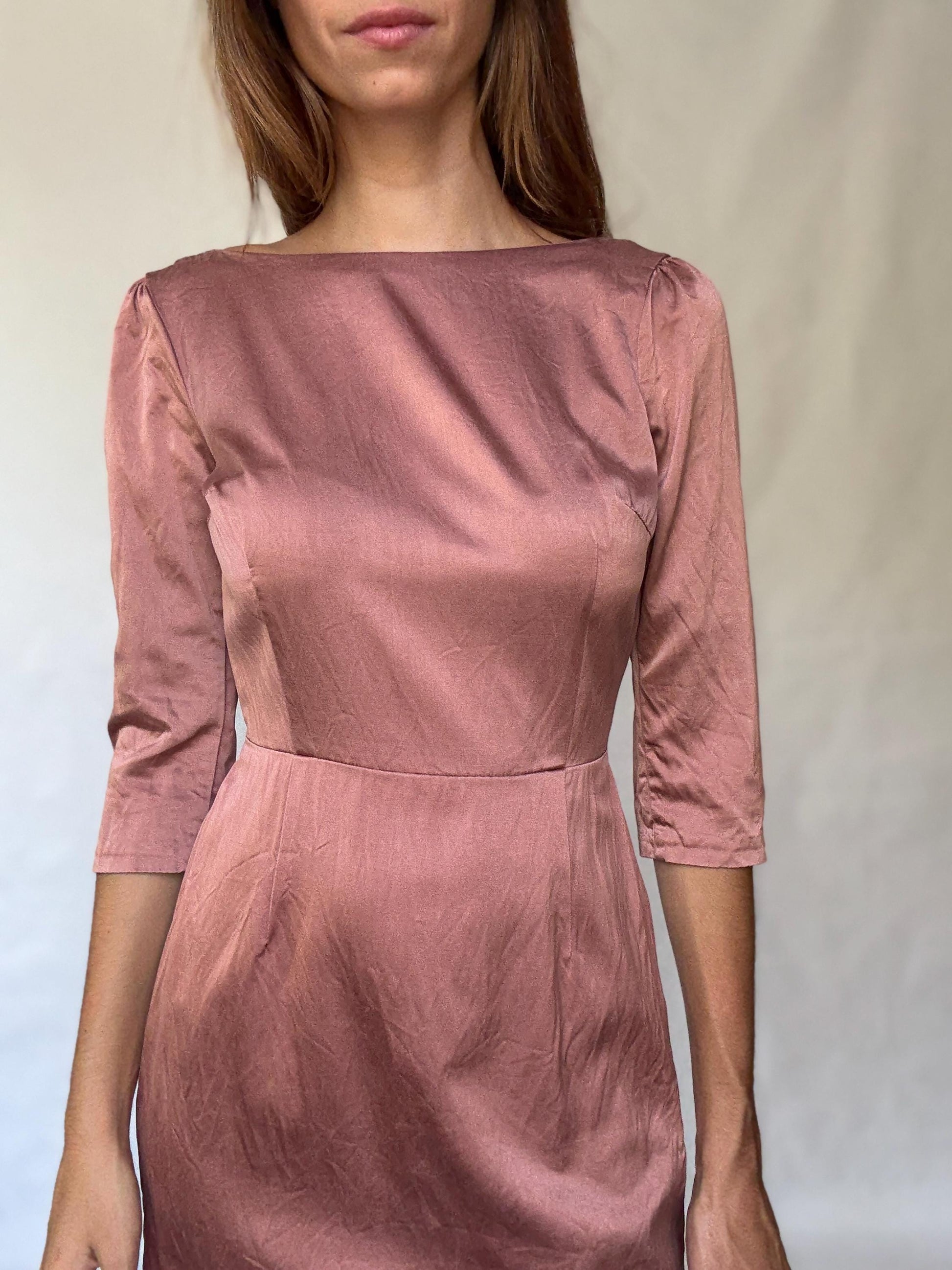 Dusty pink Hoss Intropia silk blend dress, Spanish designer, Luxury european designer wear, midi formal style, Wedding guest outfit Size 4–6