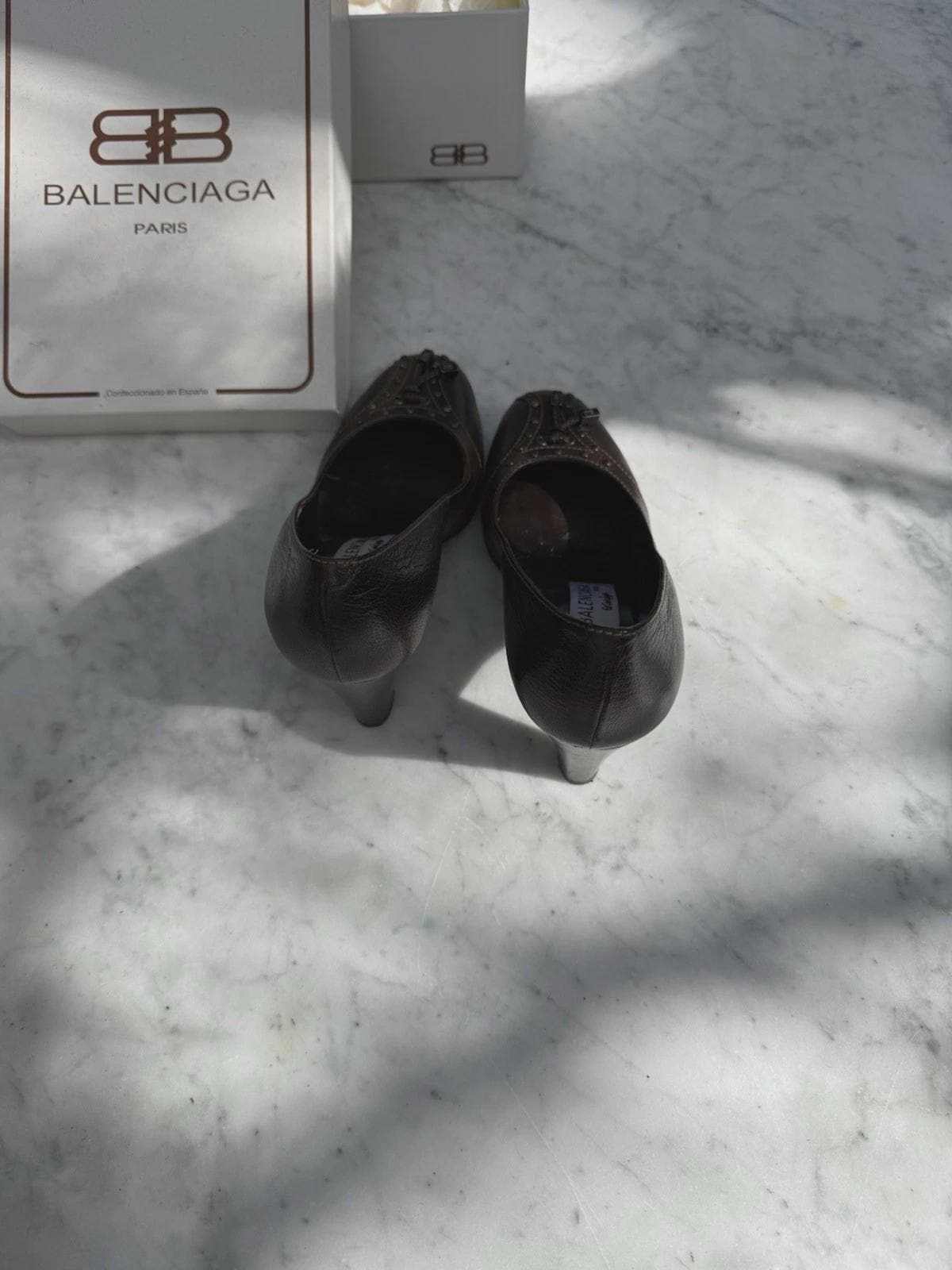 Vintage Balenciaga brown leather heels EU35 US5 with original box, Spanish designer shoes, 7.8cm heel, classic Y2K Paris preppy