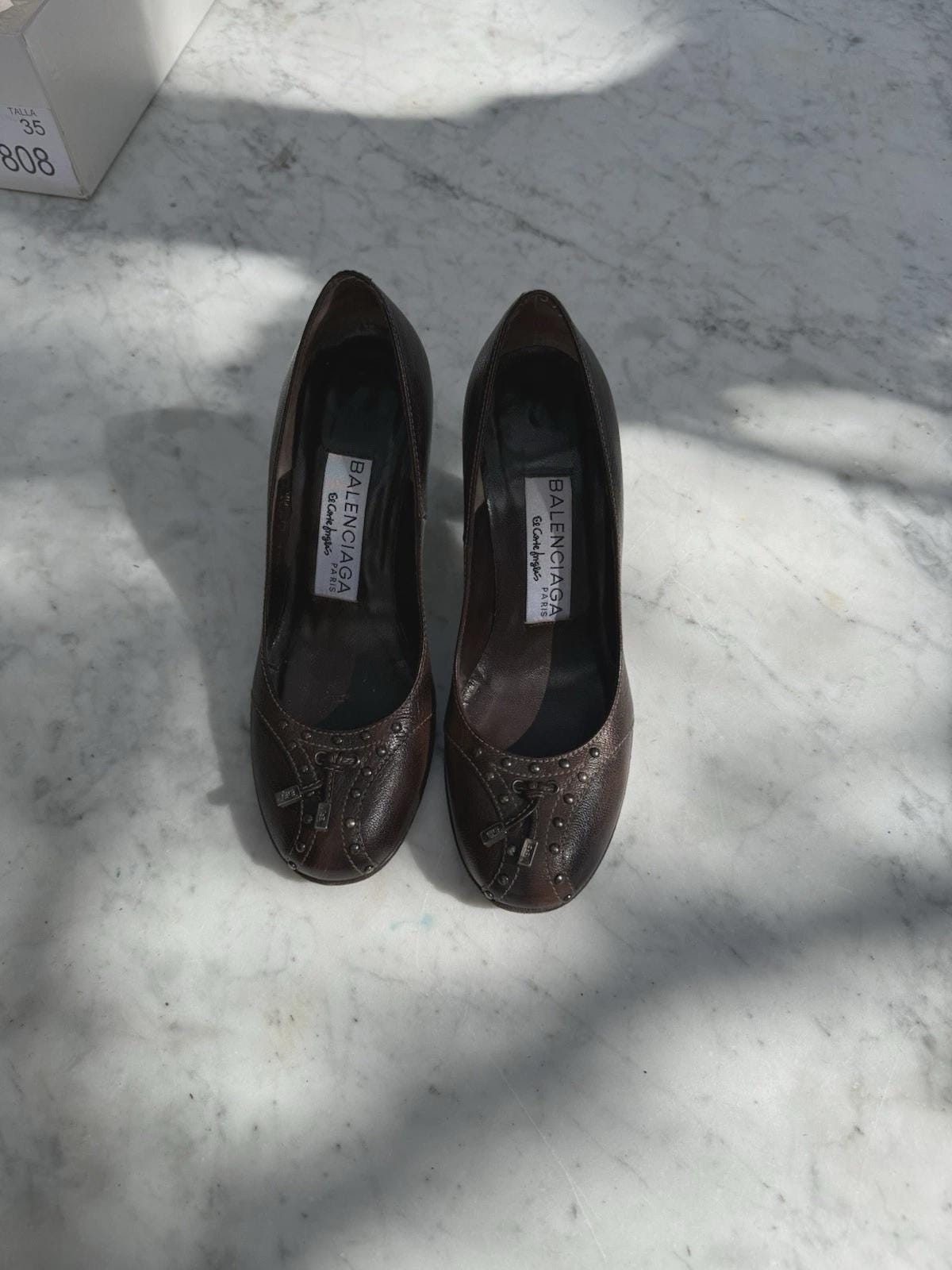 Vintage Balenciaga brown leather heels EU35 US5 with original box, Spanish designer shoes, 7.8cm heel, classic Y2K Paris preppy
